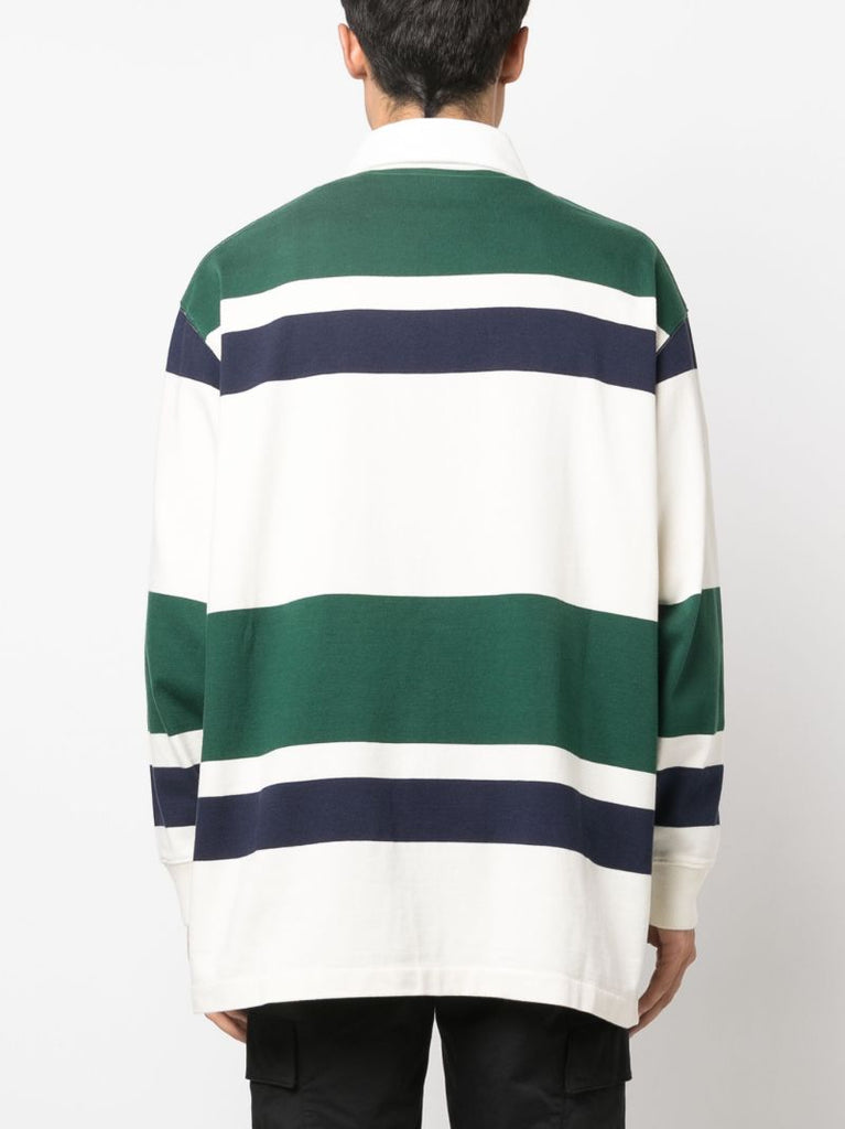 Green Striped Cotton Polo Shirt