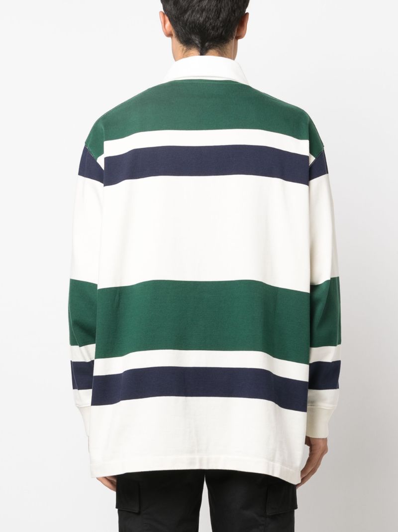 Green Striped Cotton Polo Shirt