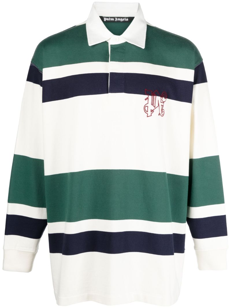 Green Striped Cotton Polo Shirt