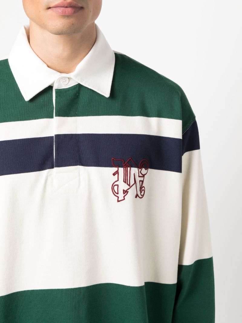 Green Striped Cotton Polo Shirt
