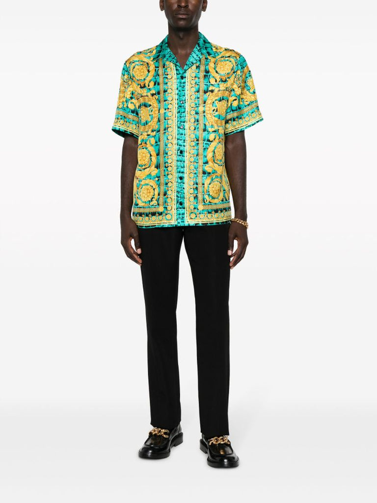 Green Baroccodile-print Silk Shirt
