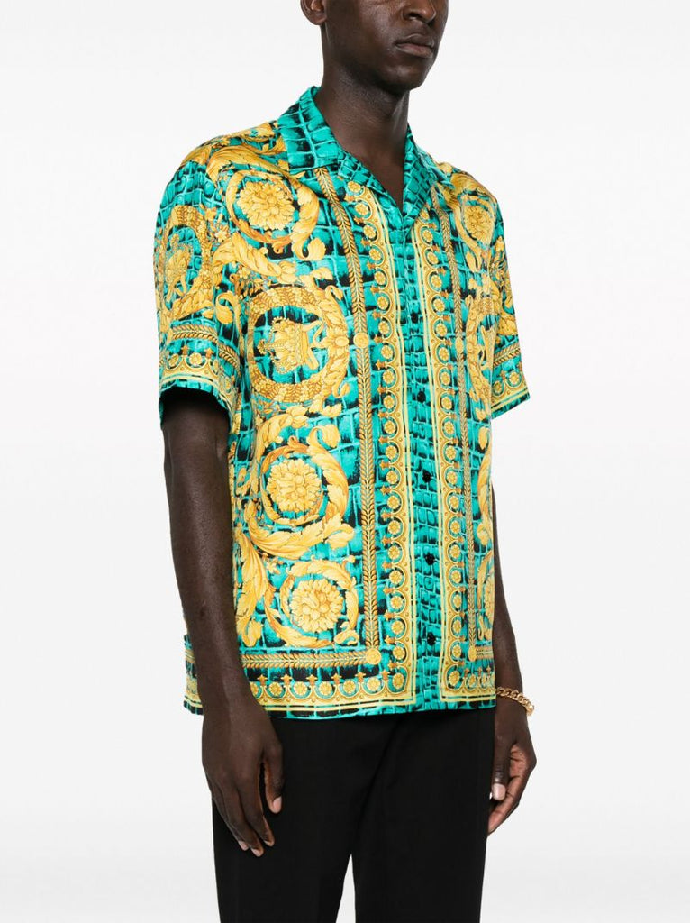 Green Baroccodile-print Silk Shirt