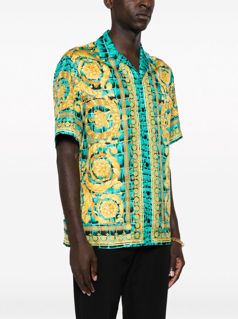Green Baroccodile-print Silk Shirt