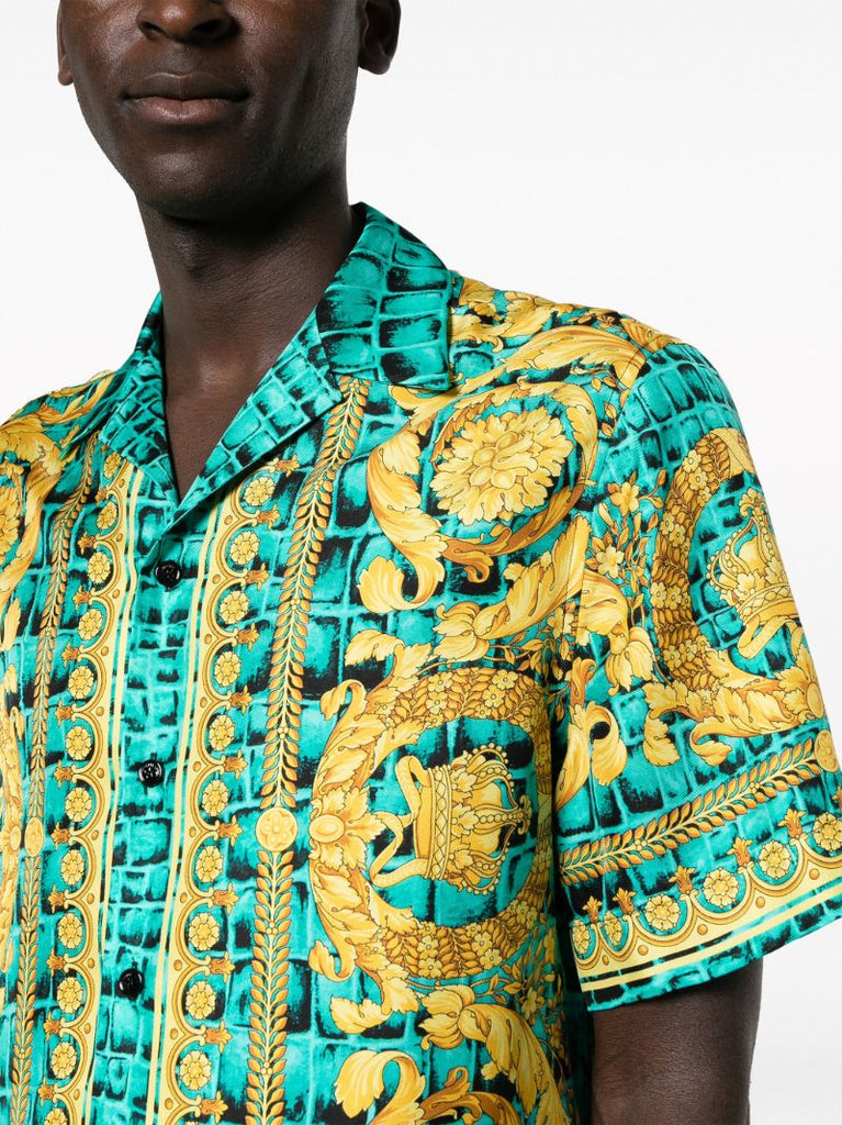 Green Baroccodile-print Silk Shirt