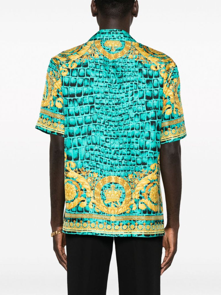 Green Baroccodile-print Silk Shirt