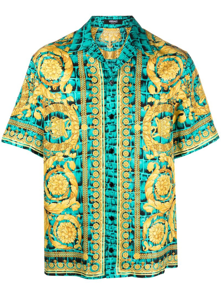 Green Baroccodile-print Silk Shirt