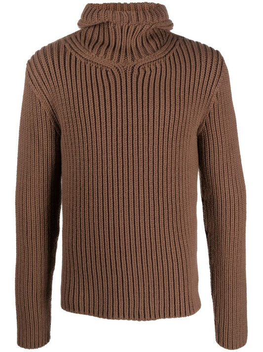 Brown Ribbed-knit Sweater