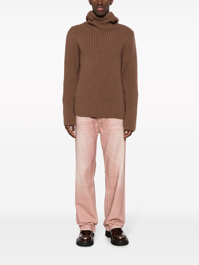 Brown Ribbed-knit Sweater