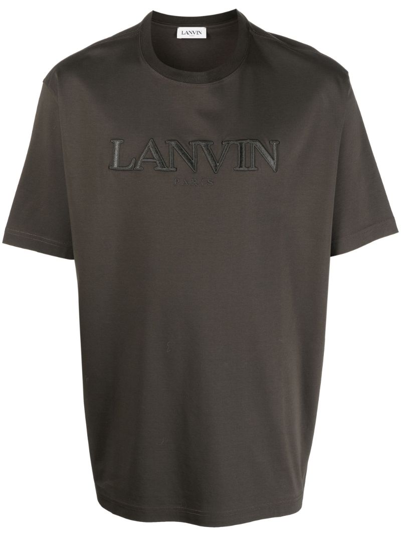 Grey Logo-embroidered Cotton T-shirt