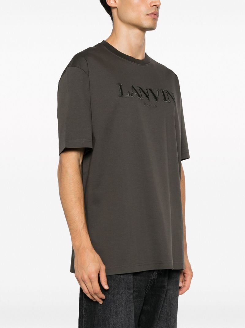 Grey Logo-embroidered Cotton T-shirt