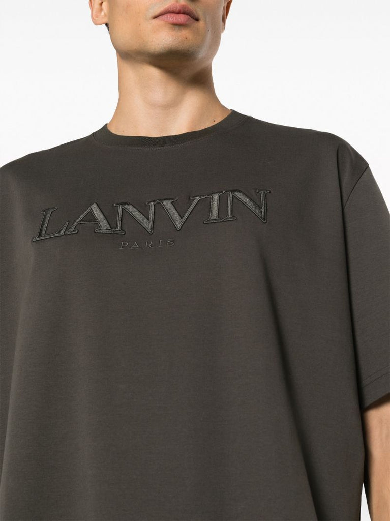 Grey Logo-embroidered Cotton T-shirt