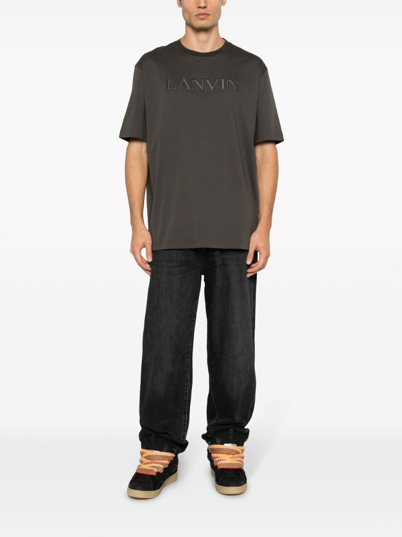Grey Logo-embroidered Cotton T-shirt