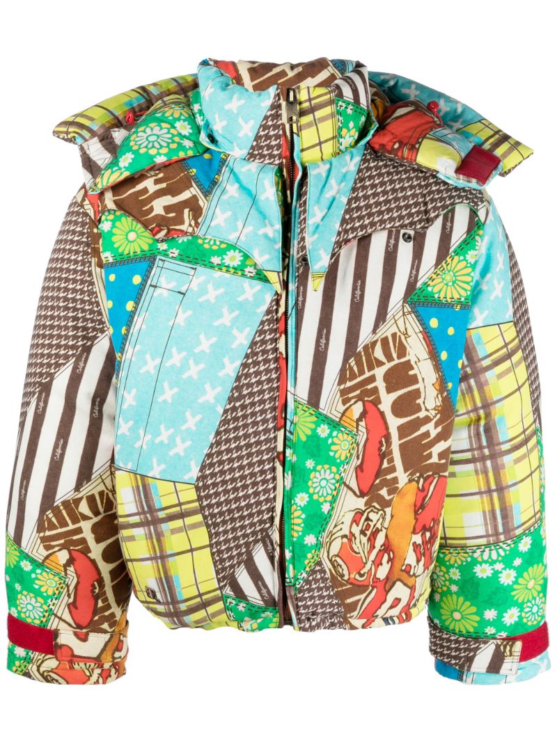 Multicoloured Patchwork-pattern Hooded Jacket