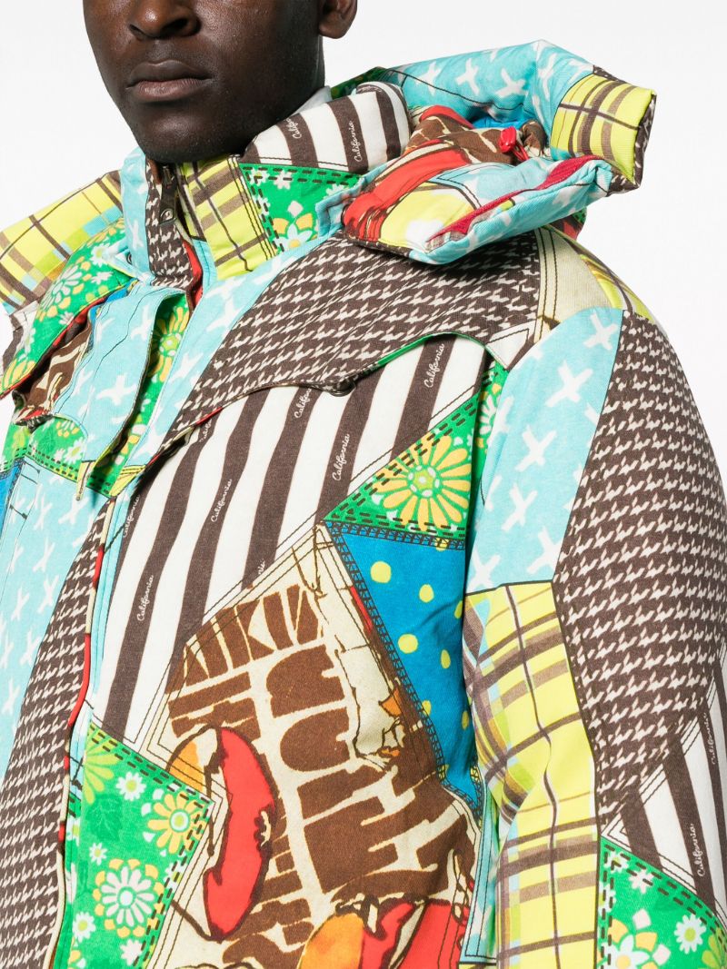 Multicoloured Patchwork-pattern Hooded Jacket