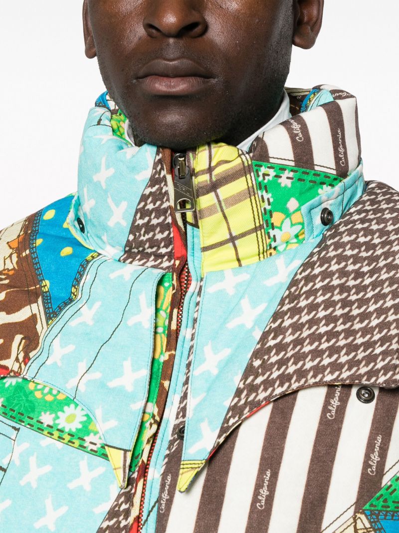 Multicoloured Patchwork-pattern Hooded Jacket