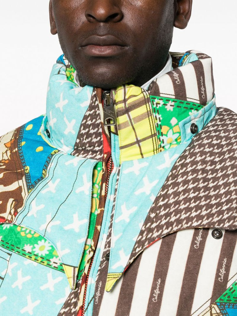 Multicoloured Patchwork-pattern Hooded Jacket