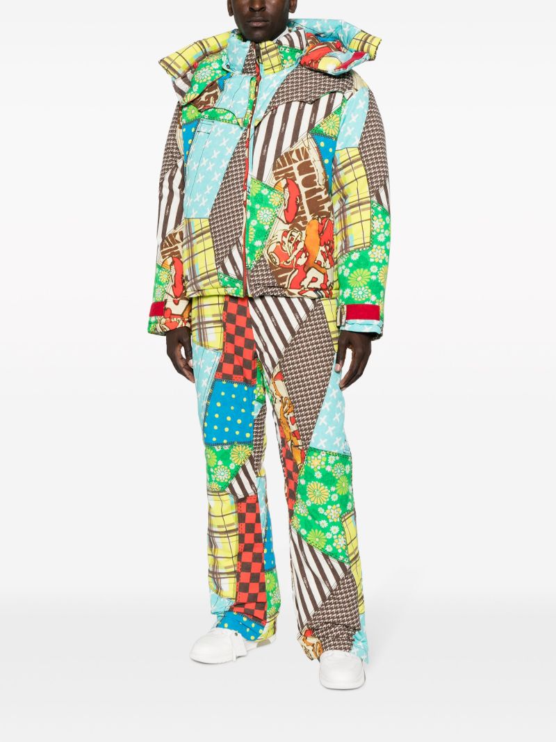 Multicoloured Patchwork-pattern Hooded Jacket
