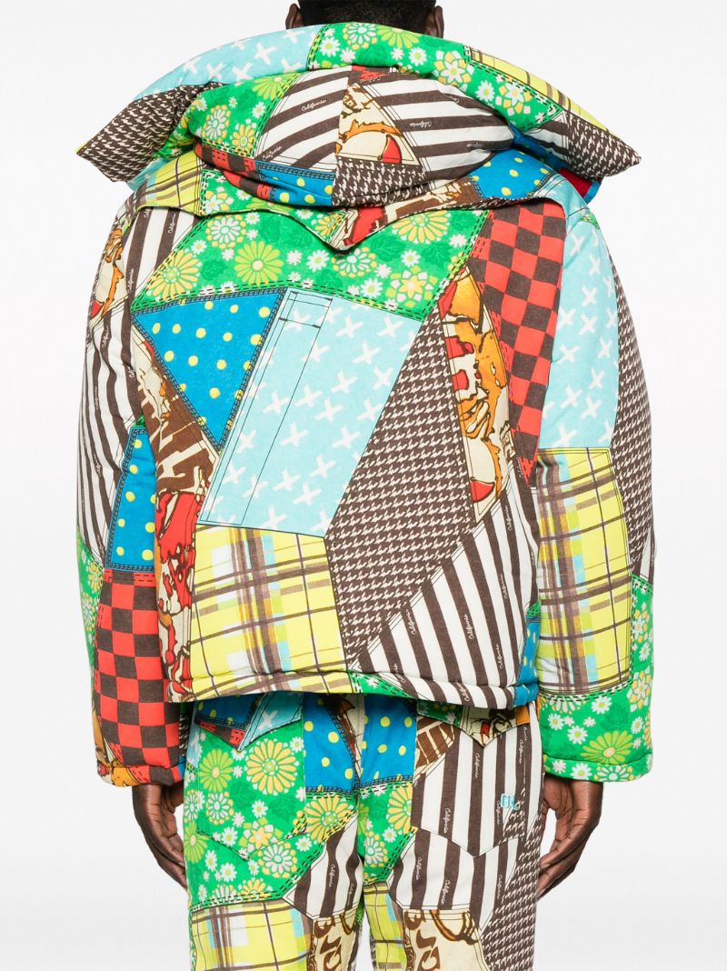 Multicoloured Patchwork-pattern Hooded Jacket