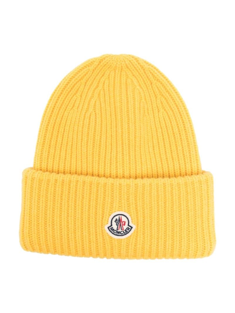Yellow Logo-patch Ribbed-knit Beanie