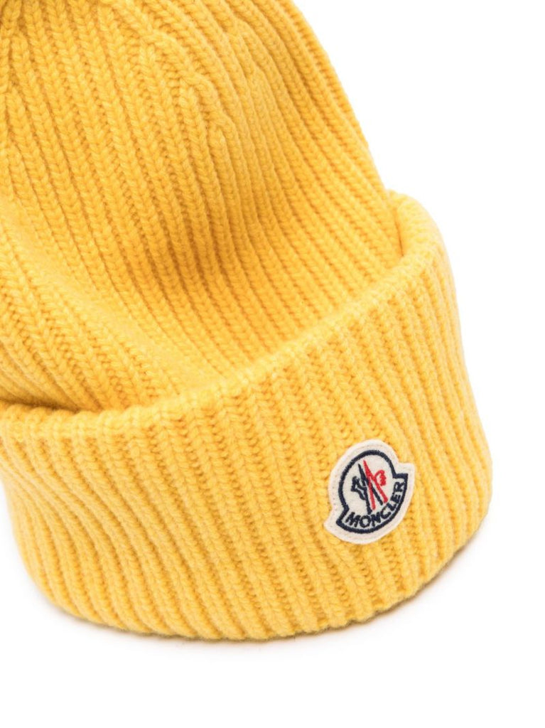 Yellow Logo-patch Ribbed-knit Beanie