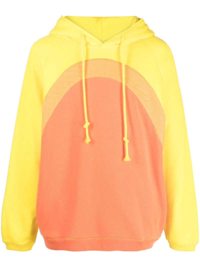 Orange Colourblock Cotton Drawstring Hoodie
