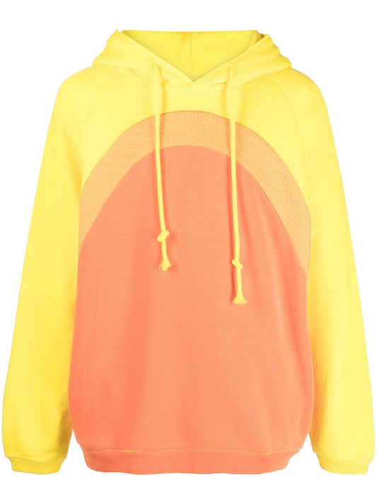 Orange Colourblock Cotton Drawstring Hoodie