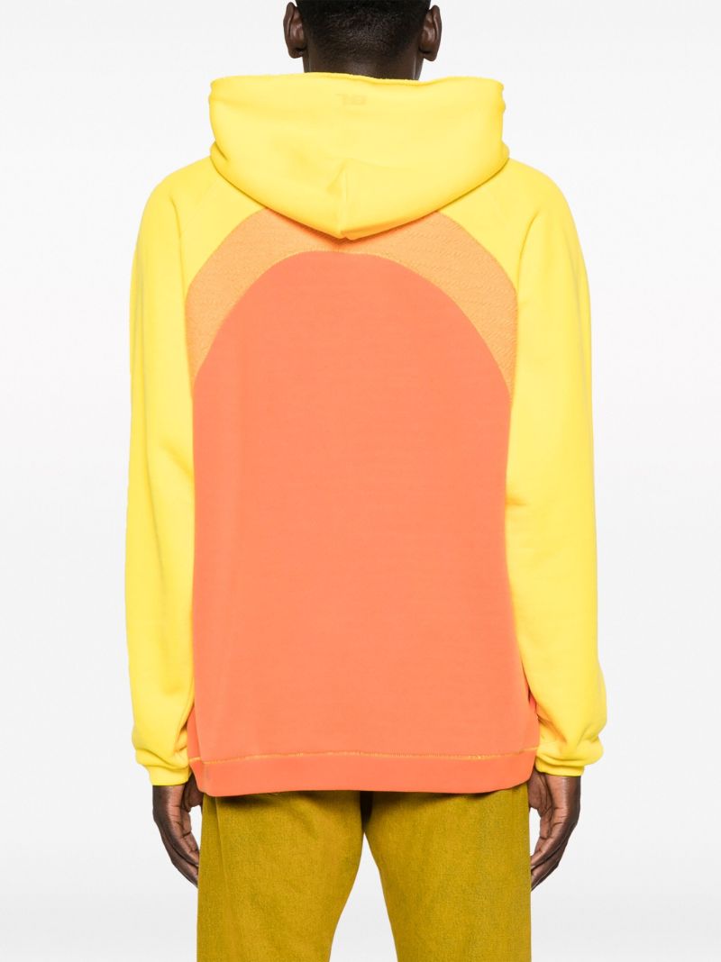 Orange Colourblock Cotton Drawstring Hoodie