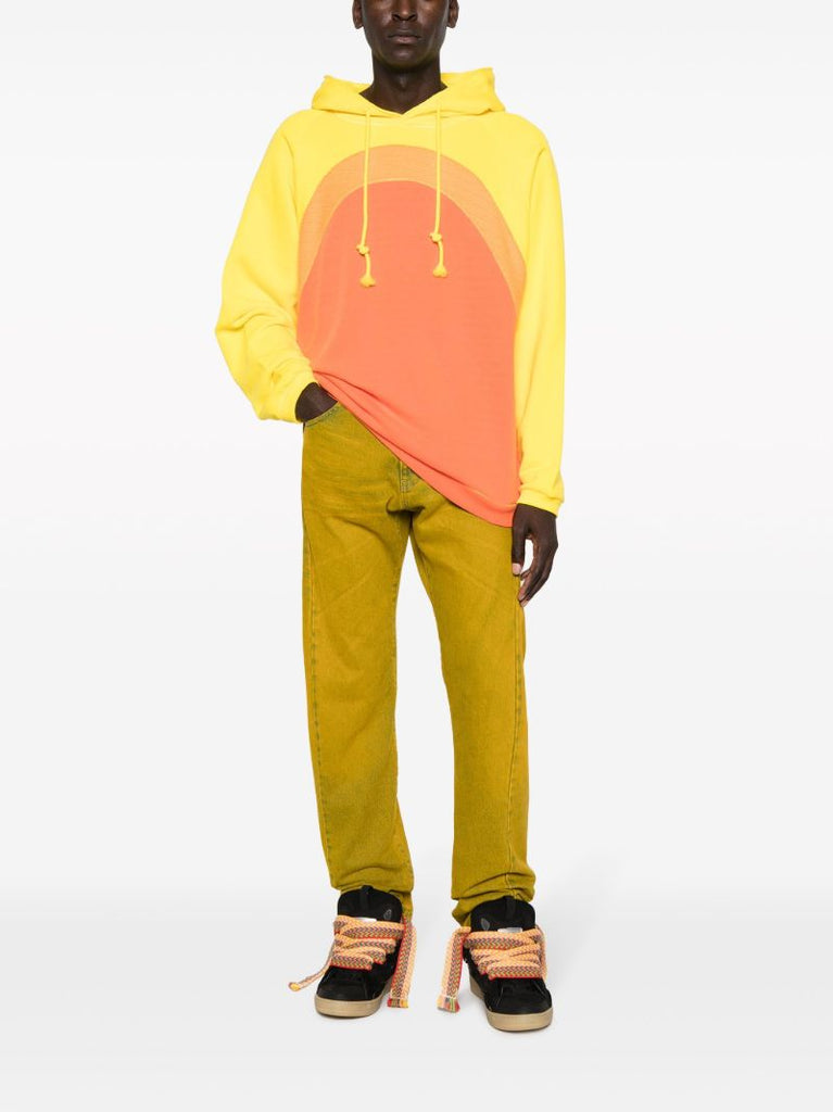 Orange Colourblock Cotton Drawstring Hoodie
