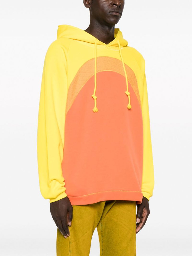 Orange Colourblock Cotton Drawstring Hoodie