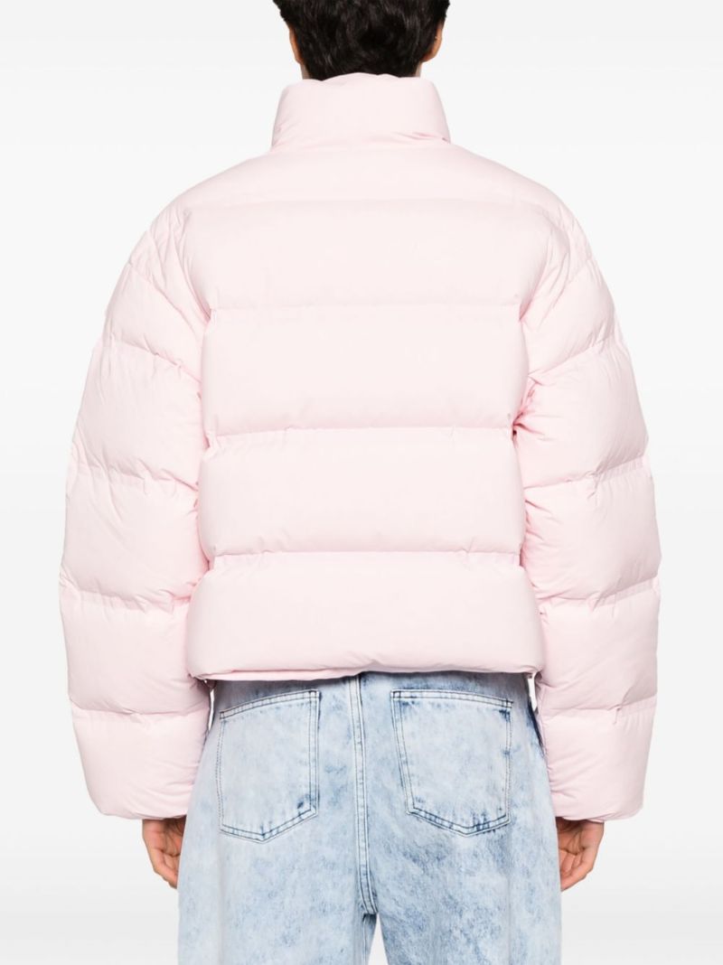 Pink Logo Print Cropped Puffer Jacket
