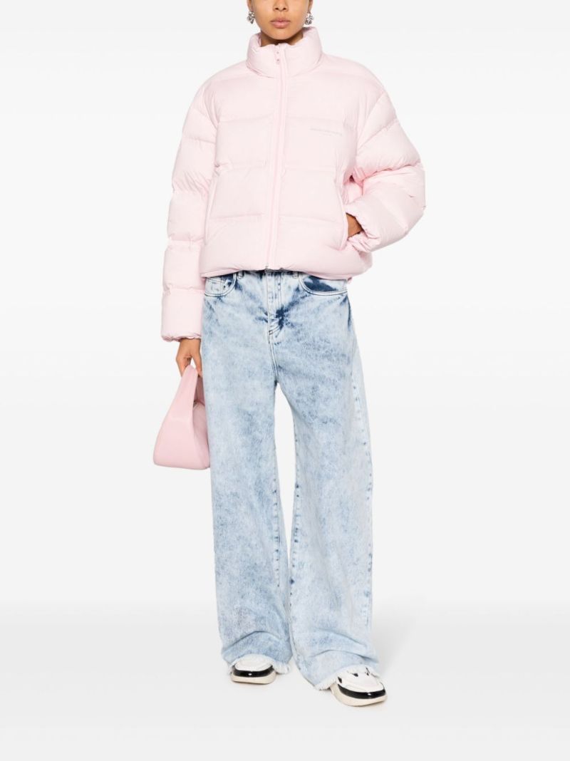Pink Logo Print Cropped Puffer Jacket