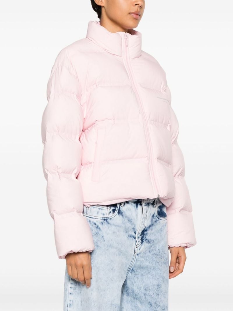 Pink Logo Print Cropped Puffer Jacket