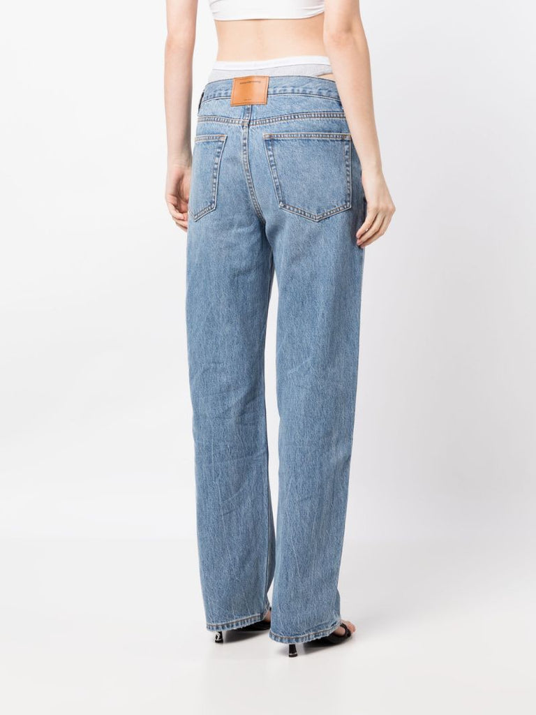 Blue Thong-strap Straight Leg Jeans