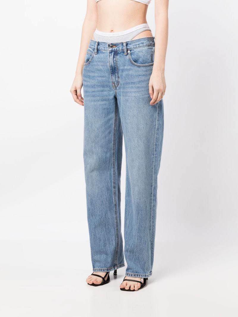 Blue Thong-strap Straight Leg Jeans