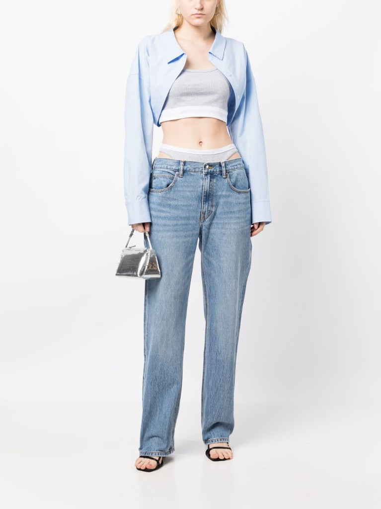 Blue Thong-strap Straight Leg Jeans