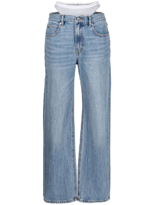 Blue Thong-strap Straight Leg Jeans