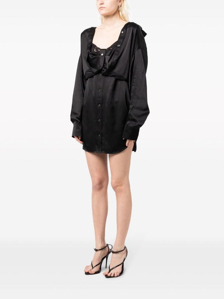 Black Layered Silk Shirt Dress