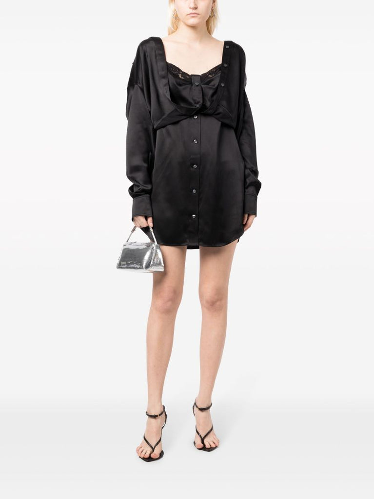 Black Layered Silk Shirt Dress