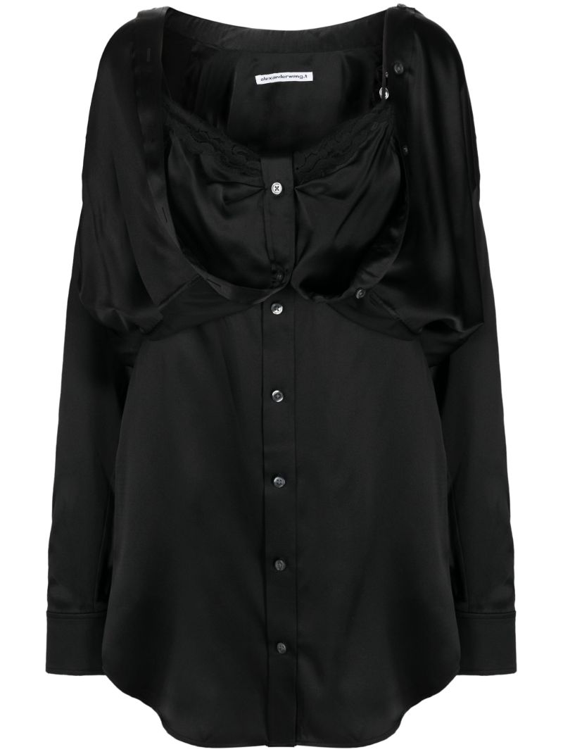 Black Layered Silk Shirt Dress