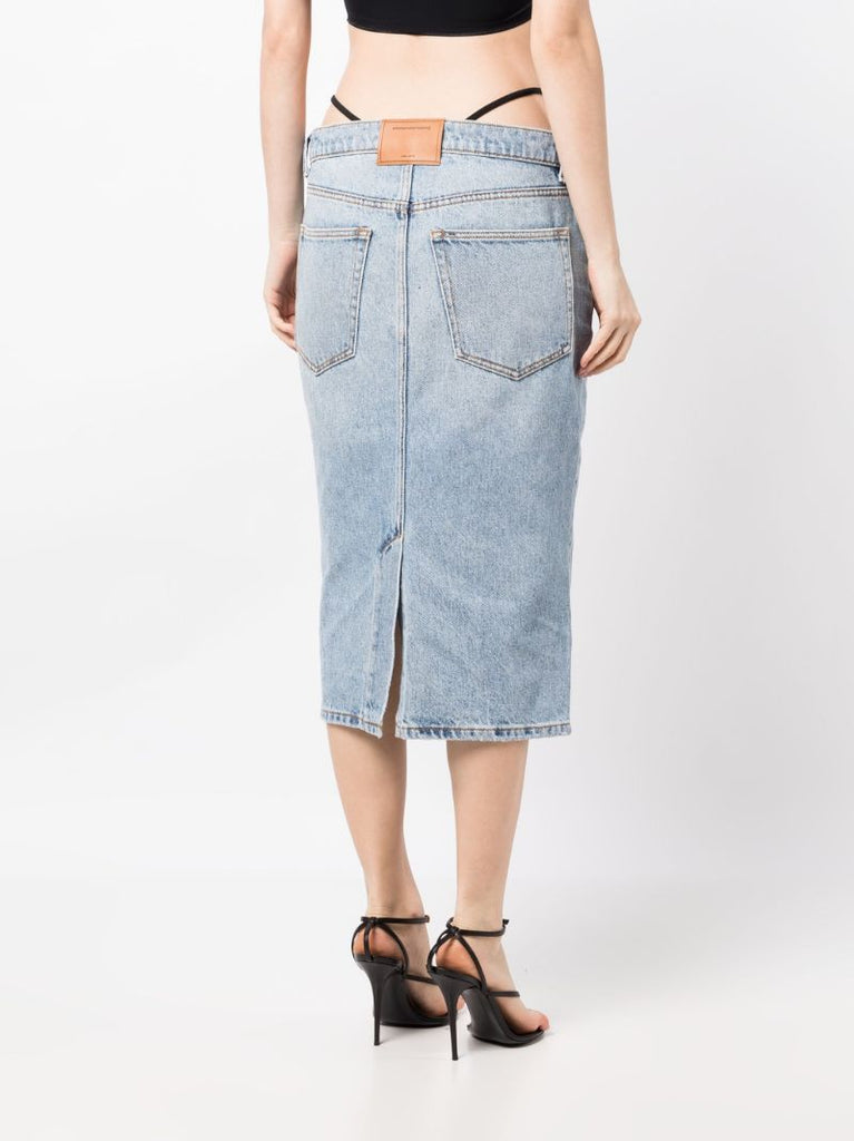 Blue Thong-strap Denim Skirt