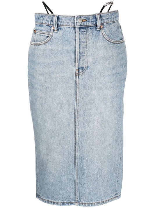 Blue Thong-strap Denim Skirt
