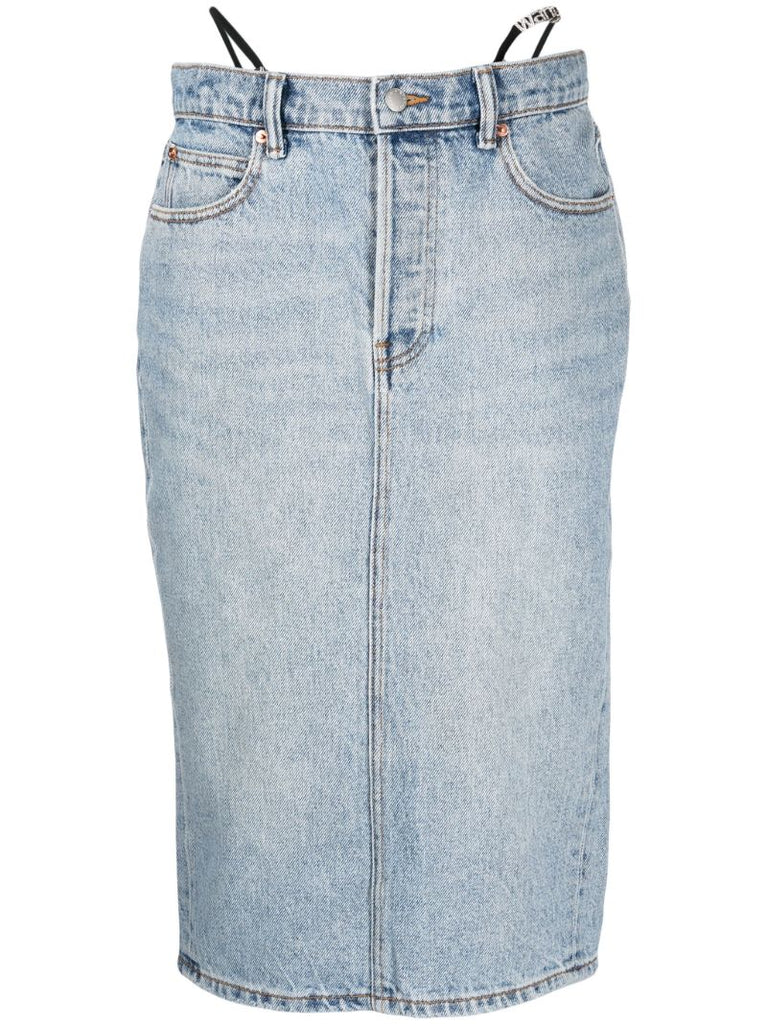 Blue Thong-strap Denim Skirt