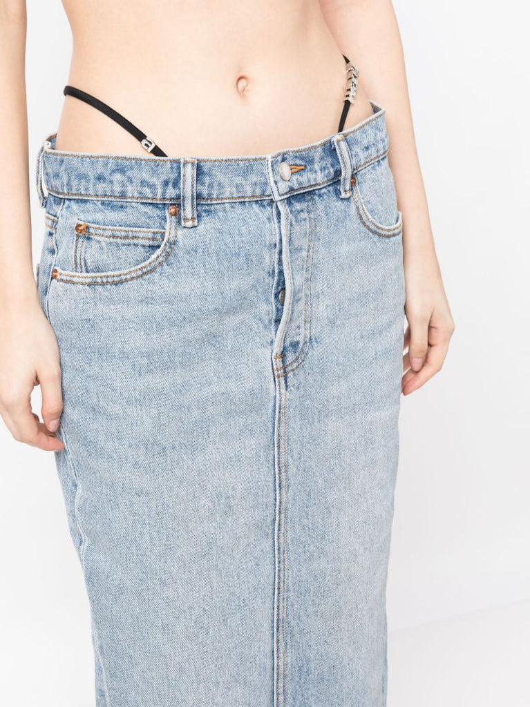 Blue Thong-strap Denim Skirt