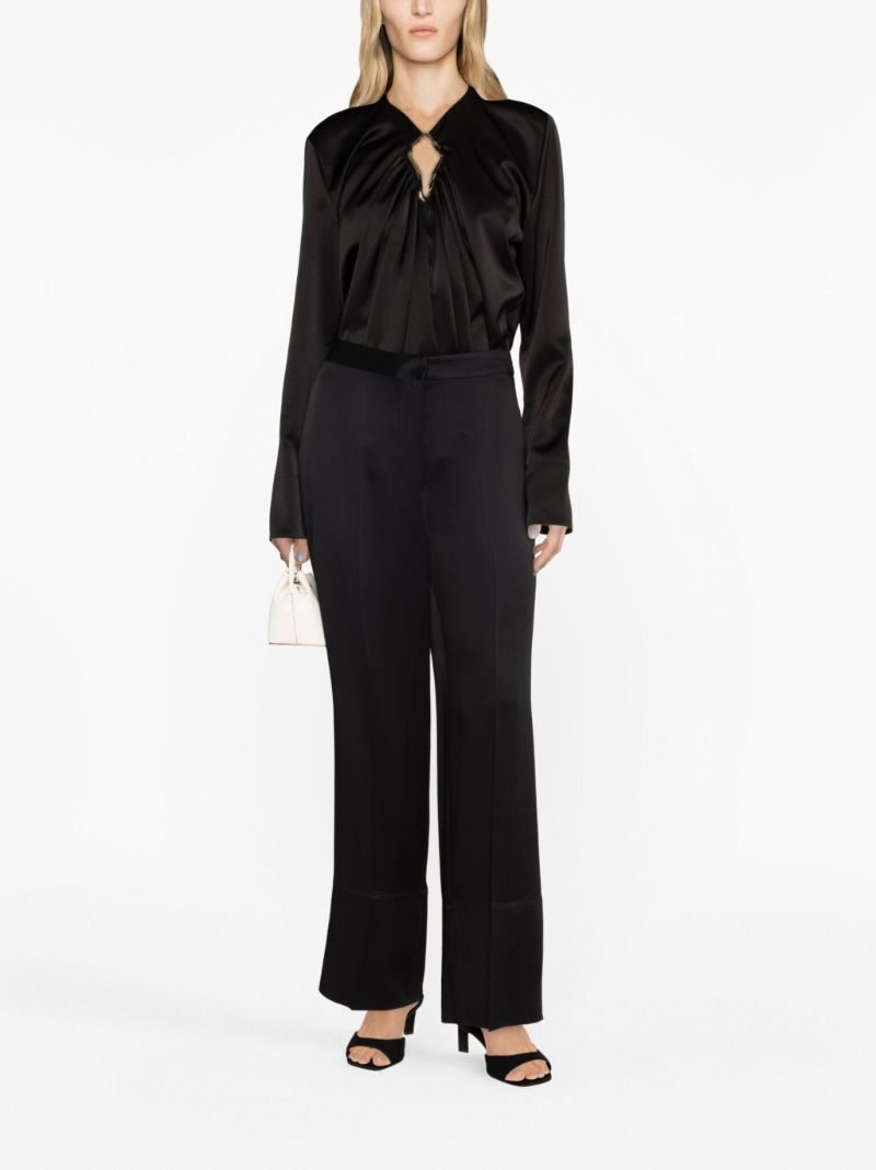 Black Eyelet Draped Satin Blouse