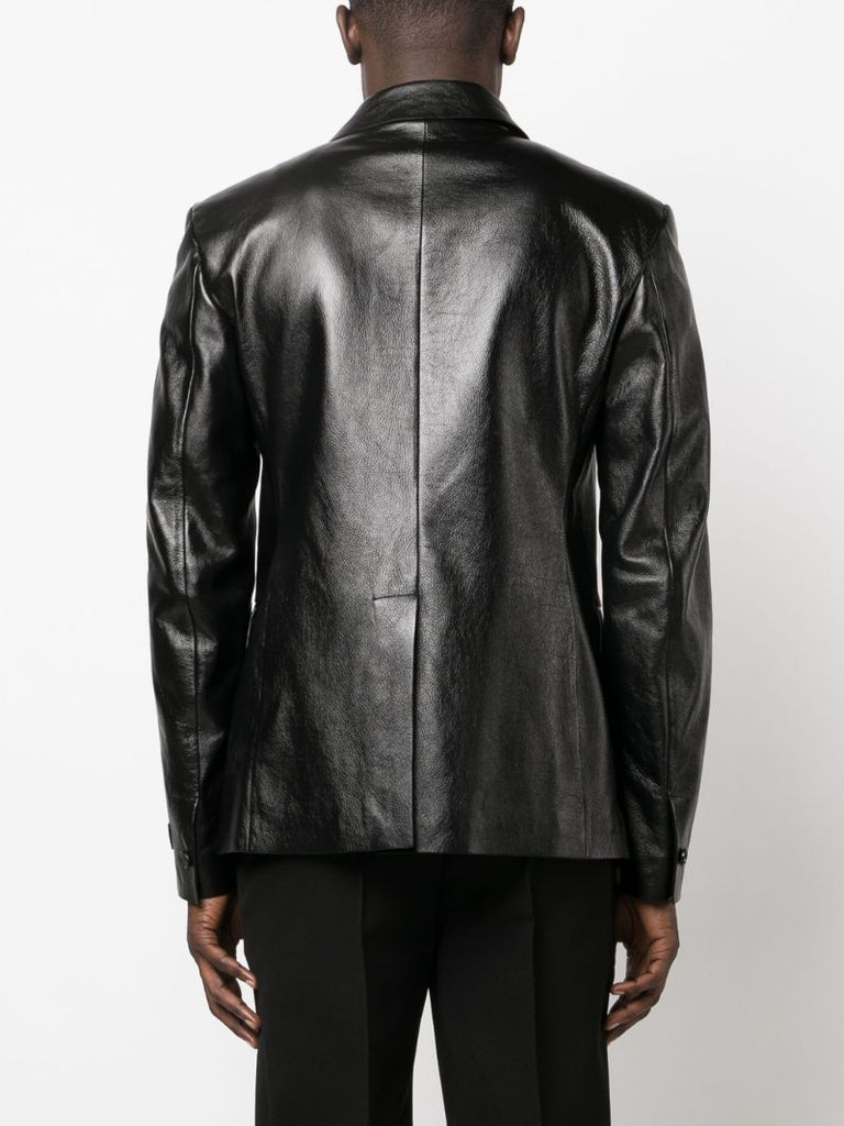 Black Single-breasted Leather Blazer