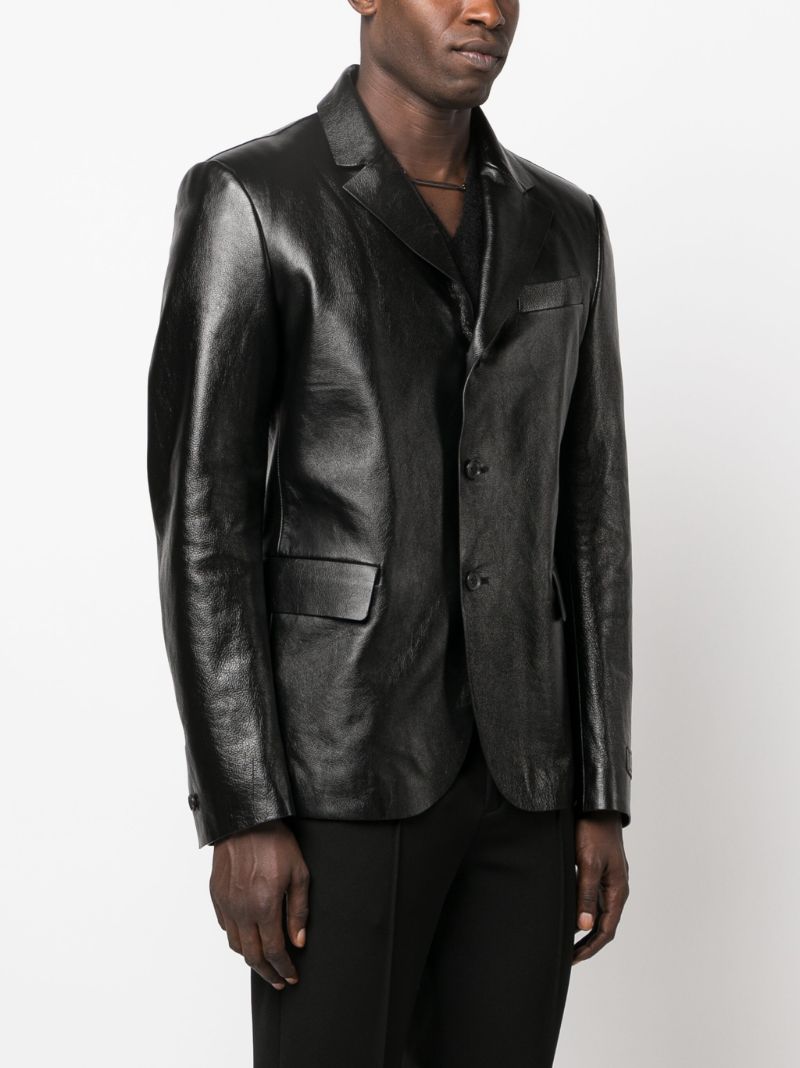 Black Single-breasted Leather Blazer