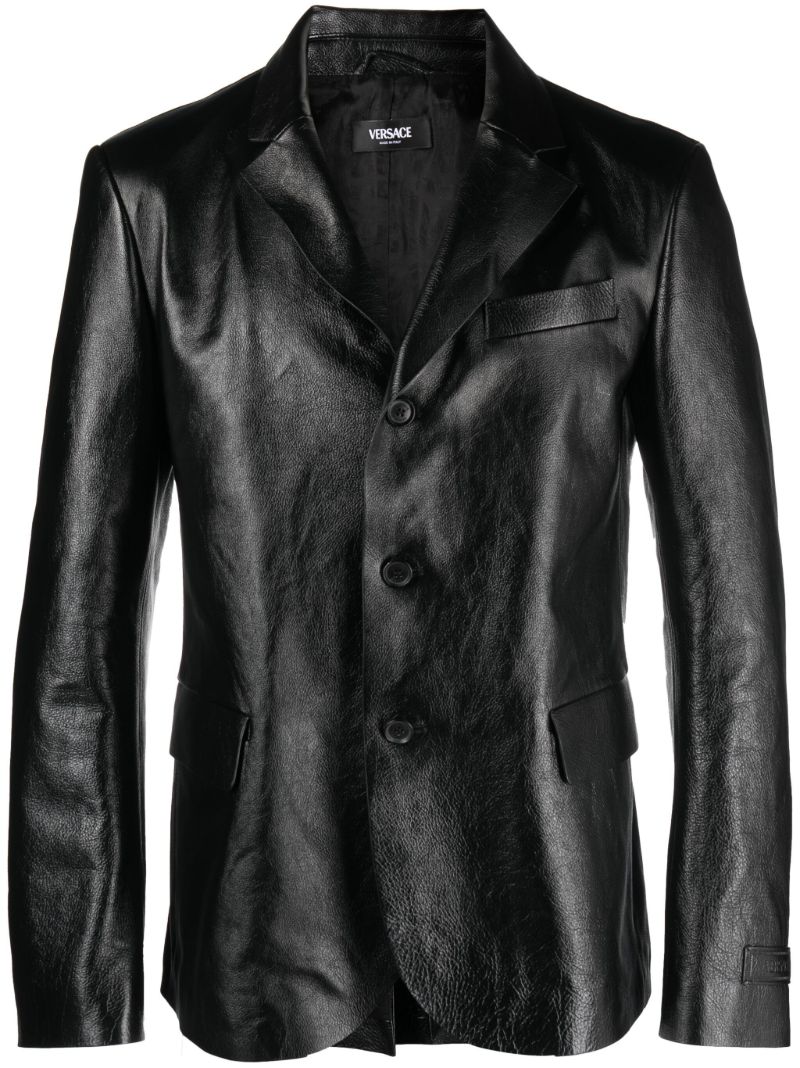 Black Single-breasted Leather Blazer