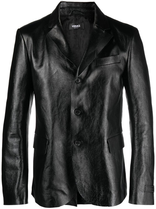 Black Single-breasted Leather Blazer