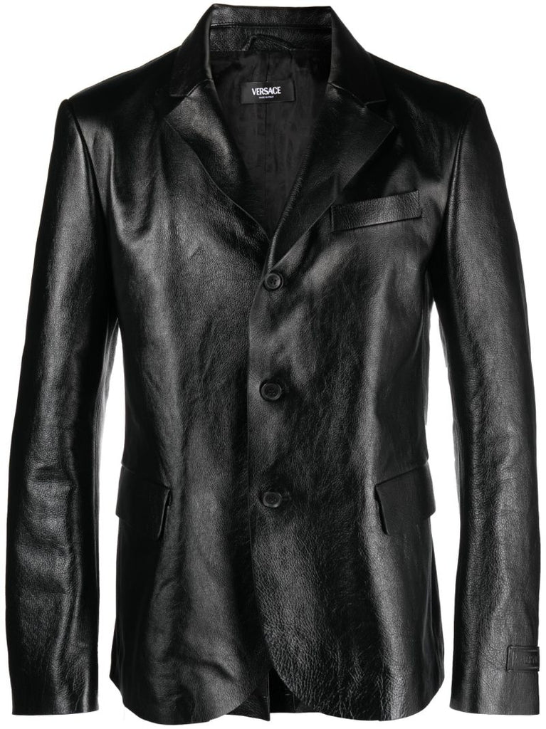Black Single-breasted Leather Blazer