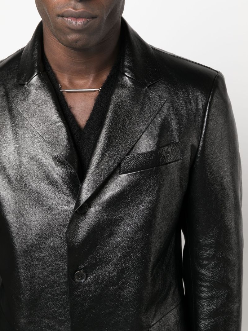 Black Single-breasted Leather Blazer